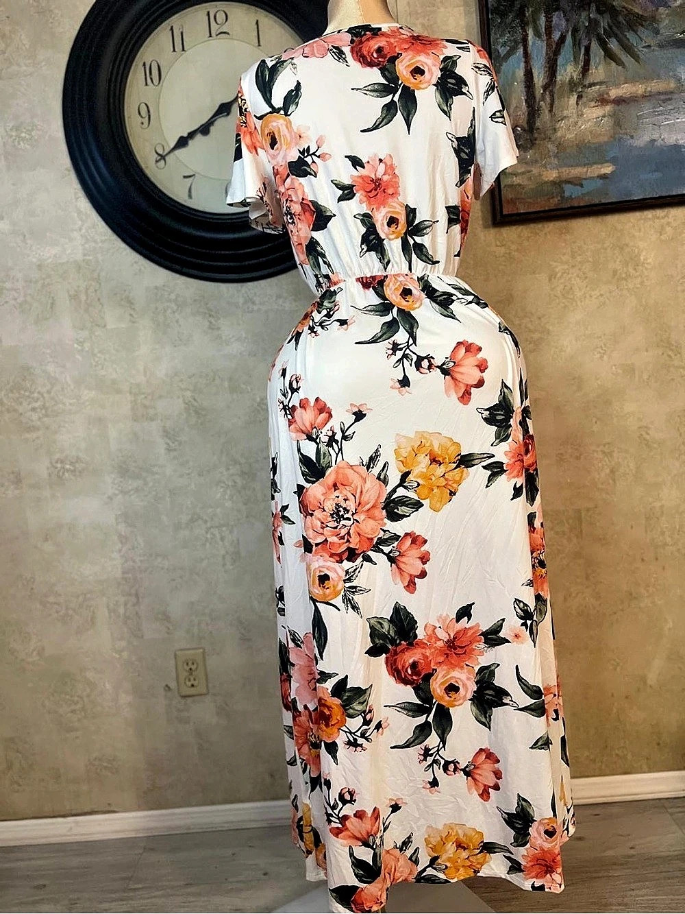 Mint Julep Floral Wrap Maxi Dress in White & Orange Like New